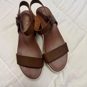 MIA Brown Leather Sandals with Ankle Strap